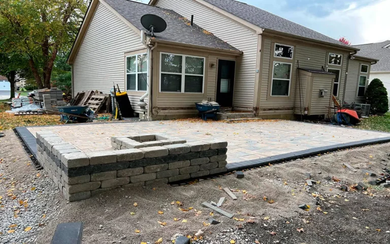 a house with a brick patio